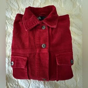 Zara Red Corduroy Oversized Shacket (Shirt Jacket} Medium
